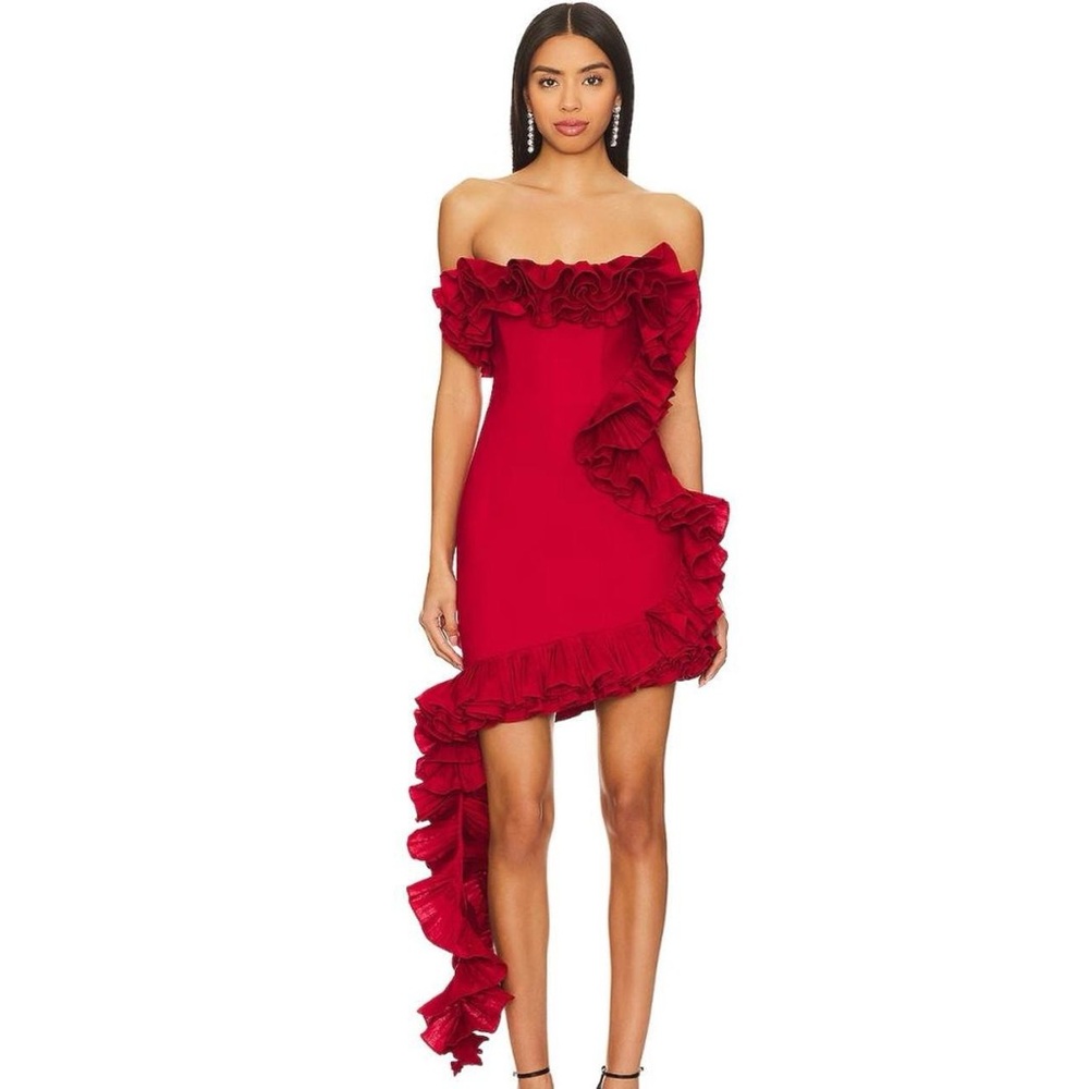 NBD Asymmetrical Red Ruffle Dress